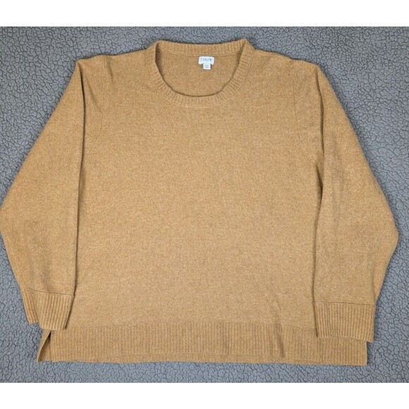 J.CREW Women's Crewneck Pullover Sweater In Extra Soft Yarn Wool Blend Camel 3X - Picture 1 of 11